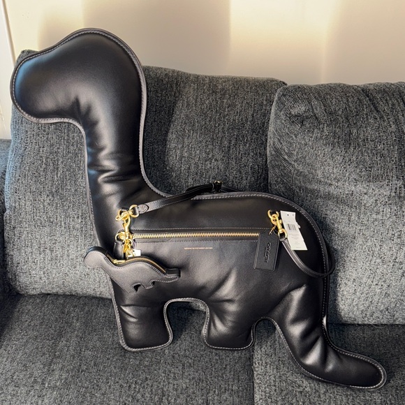 Coach Dino Kisslock Frame Bag & Coin Purse Bag Charm Black Glovetanned Leather - Picture 2 of 15